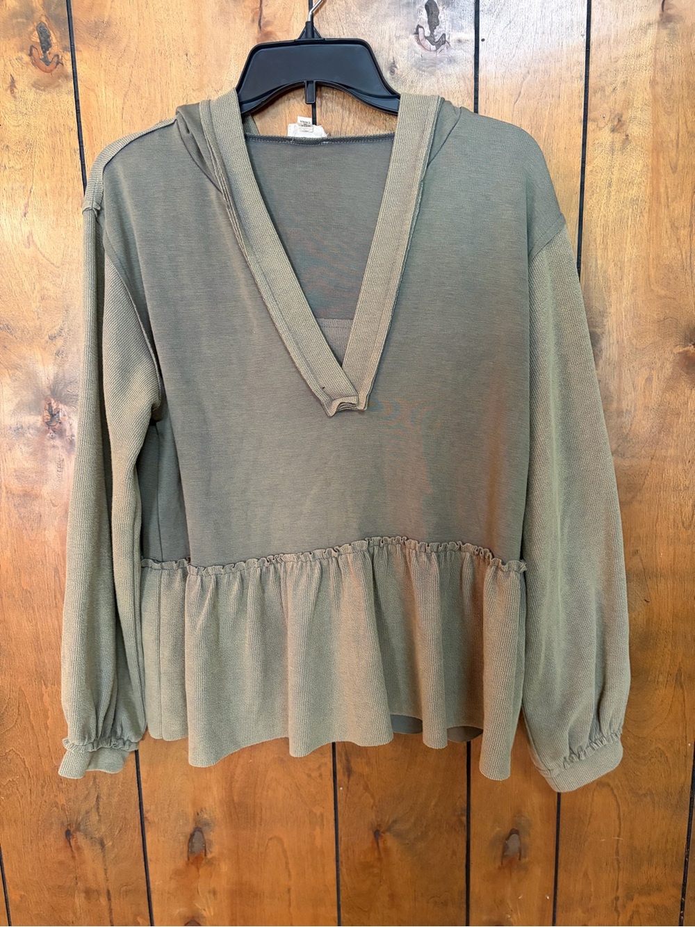 POL Olive Peplum V-Neck Hoodie